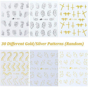 SYGA Gel Abstract Nail Art Water Transfer Decals Metallic Stickers (Gold, Silver) - 30 Sheets