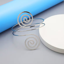 Load image into Gallery viewer, RechicGu Women&#39;s Plated Q&amp;Q Fashion Victorian Filigree Swirl Gypsy Boho Armband Upper Arm Cuff Armlet Belly Dance One Size Silver
