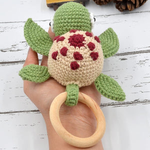 Crochet Rattle Cum Soft Toy for Infant, Kids & Babies, Early Age Gift Toys (Turtle - Green)