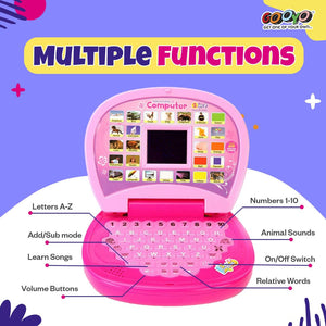 Gooyo 2011A Battery Operated Educational Learning Laptop Toy with LED Display and Music Effect | Babies/Girls/Boys/Toddlers | Pink Color, Power Source: 3xAA Battery (Not Included)