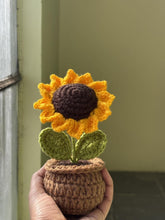 Load image into Gallery viewer, Handmade Crochet Flower Set - Sunflowers &amp; Daisies Knitted Potted Plants for Car Dash, Table, and Home Decoration – Pack of 1

