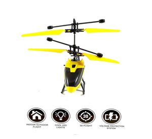 Helicopter with Radio Remote Control and Hand Sensor Charging Helicopter 2 in 1 Toys with 3D Light Toys for Boys Kids (Indoor & Outdoor Flying)(Multicolour)