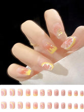 Load image into Gallery viewer, Secret Lives Acrylic Fake Reusable False Artifical Press On Nails Translucent Lemon Design With Red Color Path And Glitter Design 24 Pieces Kit
