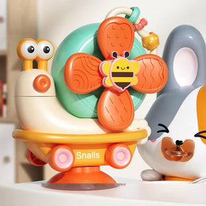 Storio 5-in-1 Baby Suction Spinner Toy, Interactive Learning Set with Rattle and Sensory Play, for 6+ Months Kids - Orange & Cream