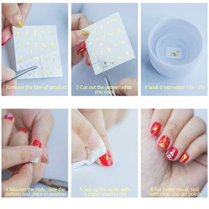 SYGA Gel Abstract Nail Art Water Transfer Decals Metallic Stickers (Gold, Silver) - 30 Sheets