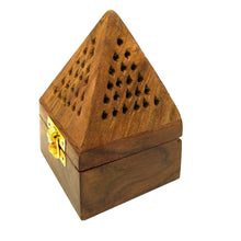 Load image into Gallery viewer, Wooden Pyramid Shape Incense Box Hoder Stand | Wooden Agarbatti Stand with ash Catcher for Home Office | Incense Sticks Holder (Medium)
