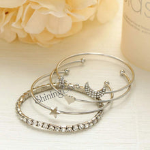 Load image into Gallery viewer, Shining Diva Fashion Crystal Multilayer Charm Bangle Silver Plated Bracelet for Women and Girls (Silver) (9914b)
