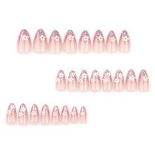 Load image into Gallery viewer, Secret Lives Glossy Artificial Nude Color with Miler Effects Flowers Design Fake False Press on Nails 24 pieces Set with Kit
