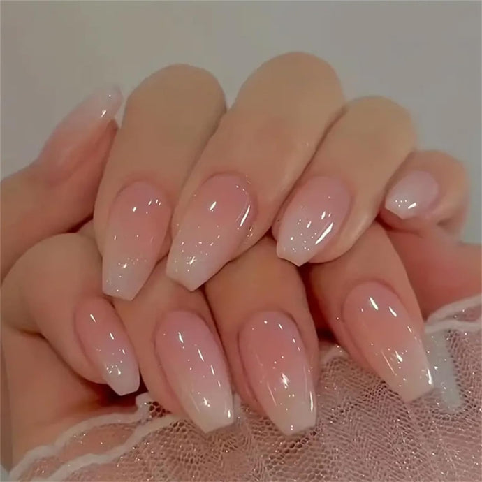 Gloss & Go 24 Reusable Artificial Fake Nail Set| Nude Peach Color Medium Coffin Press On Nails| Lightweight & Long Lasting| Quick Fix For Festivals & Special Occasions