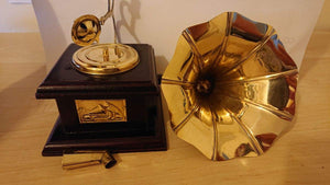 Premium Sparkle Square Gramophone Showpiece - 23 cm (Brass, Brown, Gold) (Black, Gold) (Black, Gold)
