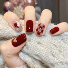 Load image into Gallery viewer, Secret Lives Glossy Reusable Artifical Fake False Press on Nails for Women Red Color with Check Design Long Lasting 24 PCS Set with Kit
