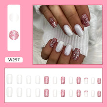 Load image into Gallery viewer, White with Glitter Shade Press On Nails / False Nails / Ready to Wear Nails / Glue on Nails For Girls and Women - 14 Pcs
