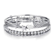 Load image into Gallery viewer, Shining Diva Fashion Crystal Multilayer Charm Bangle Silver Plated Bracelet for Women and Girls (Silver) (9914b)
