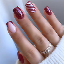 Load image into Gallery viewer, Dual Shade Stripes Design Light maroon Press On Nails / False Nails / Ready to Wear Nails / Glue on Nails For Girls and Women - 14 Pcs
