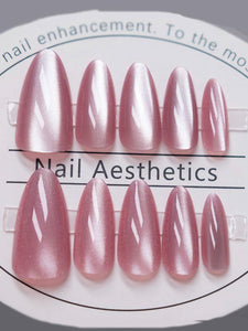 Secret Lives Glossy Cats Eye Reusable Artificial stiletto shape Dark Pink Color Fake Nail 24 PCS Set Lightweight & Long Lasting| Easy To Use Press on Nails with Kit