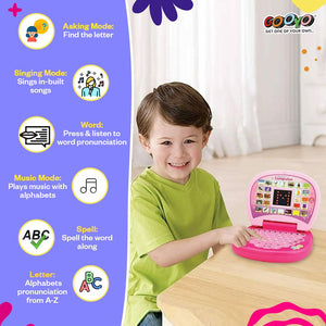 Gooyo 2011A Battery Operated Educational Learning Laptop Toy with LED Display and Music Effect | Babies/Girls/Boys/Toddlers | Pink Color, Power Source: 3xAA Battery (Not Included)