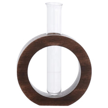 Load image into Gallery viewer, TIED RIBBONS Decorative Glass Test Tube with Donut Wooden Holder Vase for Flower Plants Home Decor Office Living Room Bedroom Table Gifts Decoration Items (Brown, 13.9 cm x 11.4 cm)

