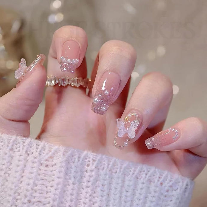 THR3E STROKES Press-On Nails,FakeNails Manicure set Salon look Nails Includes 24Nails, 1sheet gluetabs,1 Alcohol wipe,1 Manicure Stick, 1 Mini file. PN-36