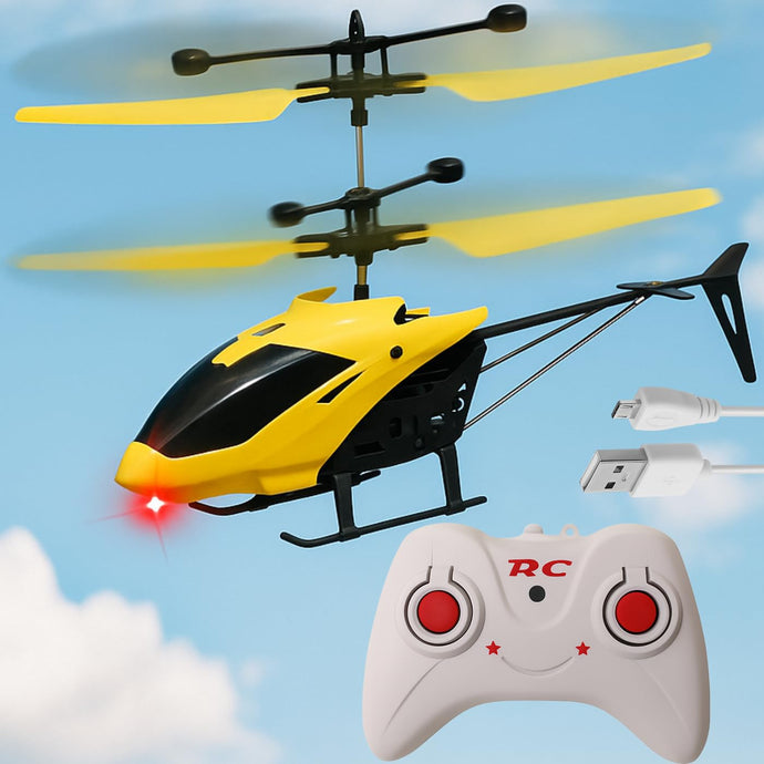 KIDZYMON® RC Helicopter with Hand Gravity Sensor, Flying Remote Control Helicopter Toy, Chargeble, 3D Light & Safety Sensor for Kids Age 4+ Years I Pack of 1 (Yellow)