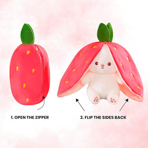 Rabbit with Chain Reversible Bunny Rabbit Soft Stuffed Toys for Girls Boys Baby Kids | Doll, Teddy Bear plushies, Animal Toy | Strawberry/Carrot Shaped Pink Colour | Valentine's Gift