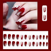 Load image into Gallery viewer, Gloss &amp; Go 24 Reusable Artificial Fake Nail Set| Maroon Color With 3D White Flower Nails With Golden Glitter Glossy Nails| Lightweight &amp; Long Lasting| Quick Fix For Festivals &amp; Special Occasions
