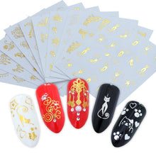 Load image into Gallery viewer, SYGA Gel Abstract Nail Art Water Transfer Decals Metallic Stickers (Gold, Silver) - 30 Sheets
