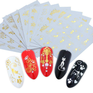 SYGA Gel Abstract Nail Art Water Transfer Decals Metallic Stickers (Gold, Silver) - 30 Sheets