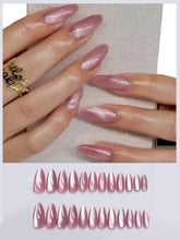 Load image into Gallery viewer, Secret Lives Glossy Cats Eye Reusable Artificial stiletto shape Dark Pink Color Fake Nail 24 PCS Set Lightweight &amp; Long Lasting| Easy To Use Press on Nails with Kit

