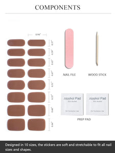Cazuela 16PCS Semi Cured Gel Nail Polish Strips, Self Adhesive Full Wrap Gel Nail Art Sticker, Waterproof Gel Nail Wrap Stickers with Nail File and Stick (17Reddish Brown), 15 Centimeters