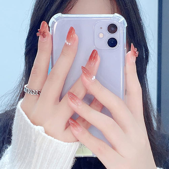 Anzailala Fake Nails 24 Pcs Press On Nails with Glue Sticker for Women