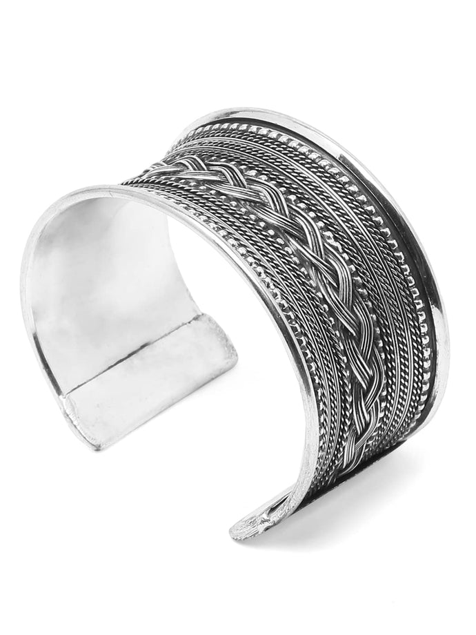 YouBella Jewellery Oxidised Silver Cuff Bracelet Bangle for Girls and Women (Style 1)