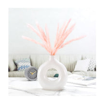 Load image into Gallery viewer, White Ceramic Donut Vase, 6 Inch Modern Flower Vase for Pampas Grass, Dried Flowers, Home &amp; Office Decor, Centerpiece, Handcrafted Gift Vase Only
