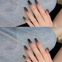 Load image into Gallery viewer, Secret Lives Trendy Premium Black color with Semi Transparent Bottom 24 PCS Press on Nails Set with Kit, Nails are Reusable &amp; Unbreakable.
