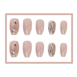 Synaty® Fashion Lady Series 24 Pcs False Extension Nails Set, Reusable With Glue Stickers, Nail File, Nail Stick, For Party, Wedding, Big Events (Sparkling Diamond)