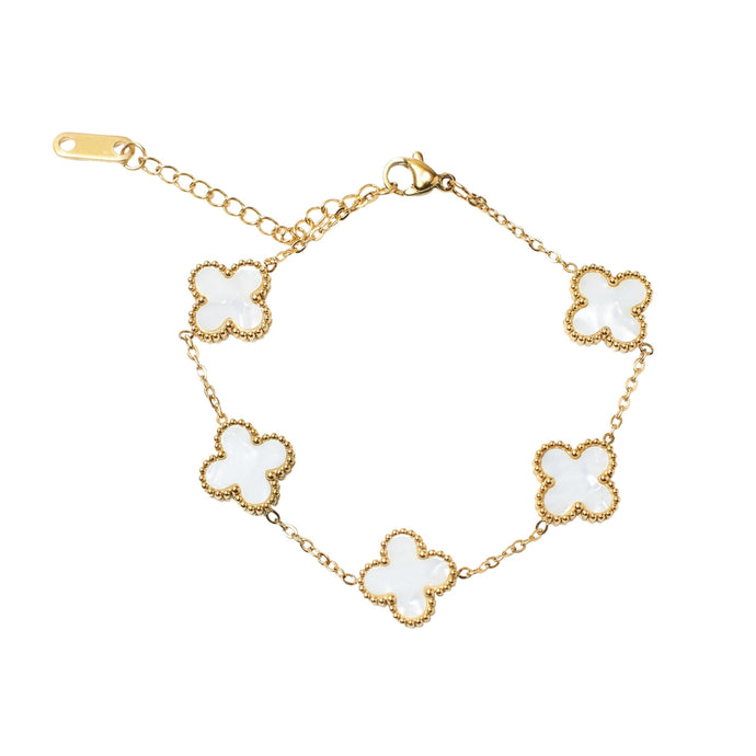 SALTY Anti Tarnish Victorian White Clover Bracelet for Women | Fancy Jewellery Gifts | Hand Band | Latest Fashion Accessories for Girls | Minimal Jewelry Design | Ideal for Gifting