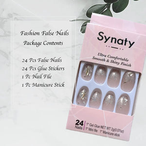 Synaty® Fashion Lady Series 24 Pcs False Extension Nails Set, Reusable With Glue Stickers, Nail File, Nail Stick, For Party, Wedding, Big Events (Sparkling Diamond)