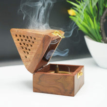 Load image into Gallery viewer, Wooden Pyramid Shape Incense Box Hoder Stand | Wooden Agarbatti Stand with ash Catcher for Home Office | Incense Sticks Holder (Medium)
