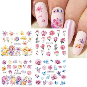 S.A.V.I 12 Sheets Water Transfer, Nail Fashion Sticker Decal, Rose Butterfly Leaf Flower DIY Manicure
