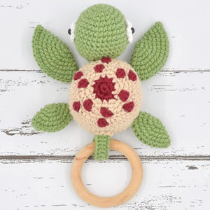 Crochet Rattle Cum Soft Toy for Infant, Kids & Babies, Early Age Gift Toys (Turtle - Green)