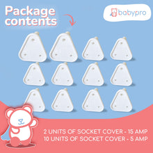 Load image into Gallery viewer, BabyPro BabyProofing Electric Socket Covers (Set of 12) for Baby Safety by Certified Professional Childproofer, Switch Board Covers (White) - Made in India
