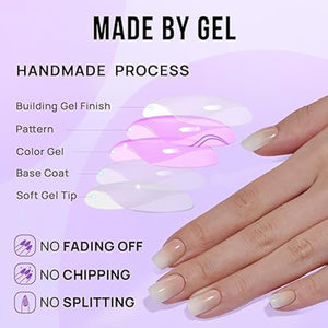 Synaty Acrylic Press-On Nails Set with Handmade Gel Polish Patterns and Decorations for Salon-Quality Manicure at Home (Princess Pink)