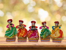 Load image into Gallery viewer, JH Gallery Recycled Material Rajasthani Home Decor Items Musician Bawla Puppets Idol Show Pieces for Home Decor 11 X 28 Cm Multicolor, 5 Pieces (Male Puppets)
