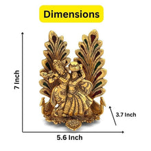 Load image into Gallery viewer, Collectible India Peacock Design Radha Krishna Idol Showpiece with Diya for Puja and Home Decor (8 x 6 Inches), Metal, Gold (1 Piece)

