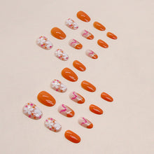 Load image into Gallery viewer, Flower Design Orange Shade Press On Nails / False Nails / Ready to Wear Nails / Glue on Nails For Girls and Women - 14 Pcs
