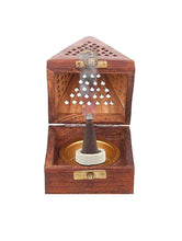 Load image into Gallery viewer, Wooden Pyramid Shape Incense Box Hoder Stand | Wooden Agarbatti Stand with ash Catcher for Home Office | Incense Sticks Holder (Medium)
