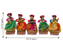 Load image into Gallery viewer, JH Gallery Recycled Material Rajasthani Home Decor Items Musician Bawla Puppets Idol Show Pieces for Home Decor 11 X 28 Cm Multicolor, 5 Pieces (Male Puppets)

