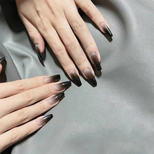 Load image into Gallery viewer, Secret Lives Trendy Premium Black color with Semi Transparent Bottom 24 PCS Press on Nails Set with Kit, Nails are Reusable &amp; Unbreakable.
