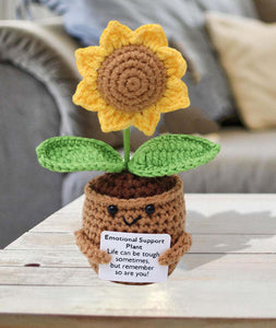 OXYGLOBE 15.5cm Crochet Sunflower, Crochet Plants Crochet Sunflower Crochet Doll Emotional Support Crochet Plant Doll Handmade Emotional Support Knitted Toy with Encourage Card