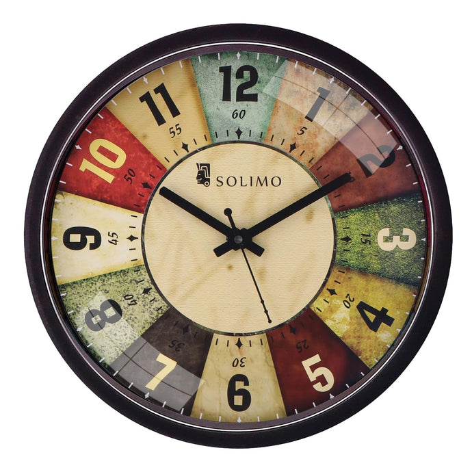 Solimo 12-inch Plastic & Glass Analog Wall Clock - Classic Roulette (Silent Movement, Black Frame)