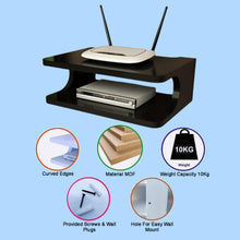 Load image into Gallery viewer, Dime Store Set top Box Stand | WiFi Router Holder Wooden Wall Shelves | Setup Box Stand for Home | Wall Mount Stylish WiFi Router Holder TV Cabinet Living Room Furniture
